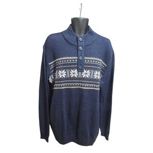 Method Navy Nordic Button-Up Sweater